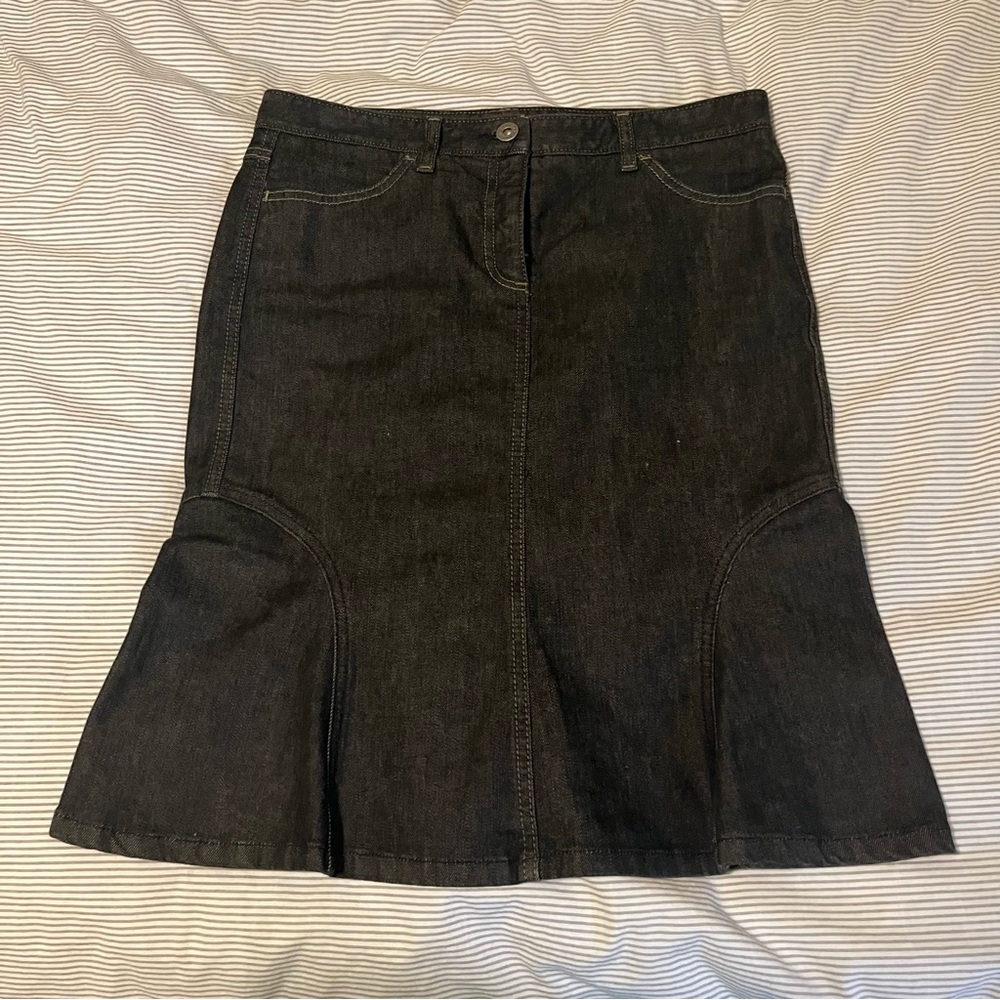 Theory Black Denim Skirt - Trumpet Mini~Midi